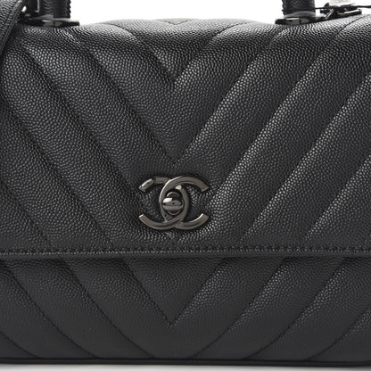 Chanel Caviar Chevron Quilted Mini Coco Handle Flap So Black 10 of 11