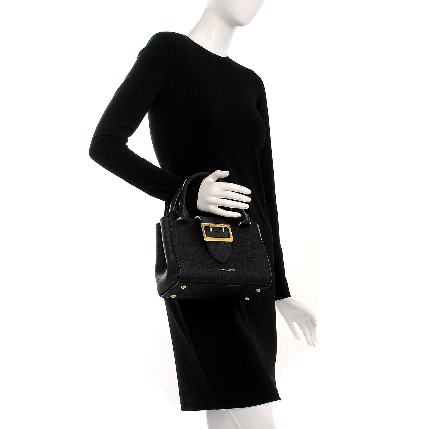 Burberry Soft Grain Calfskin Small Buckle Tote Black 3 of 14