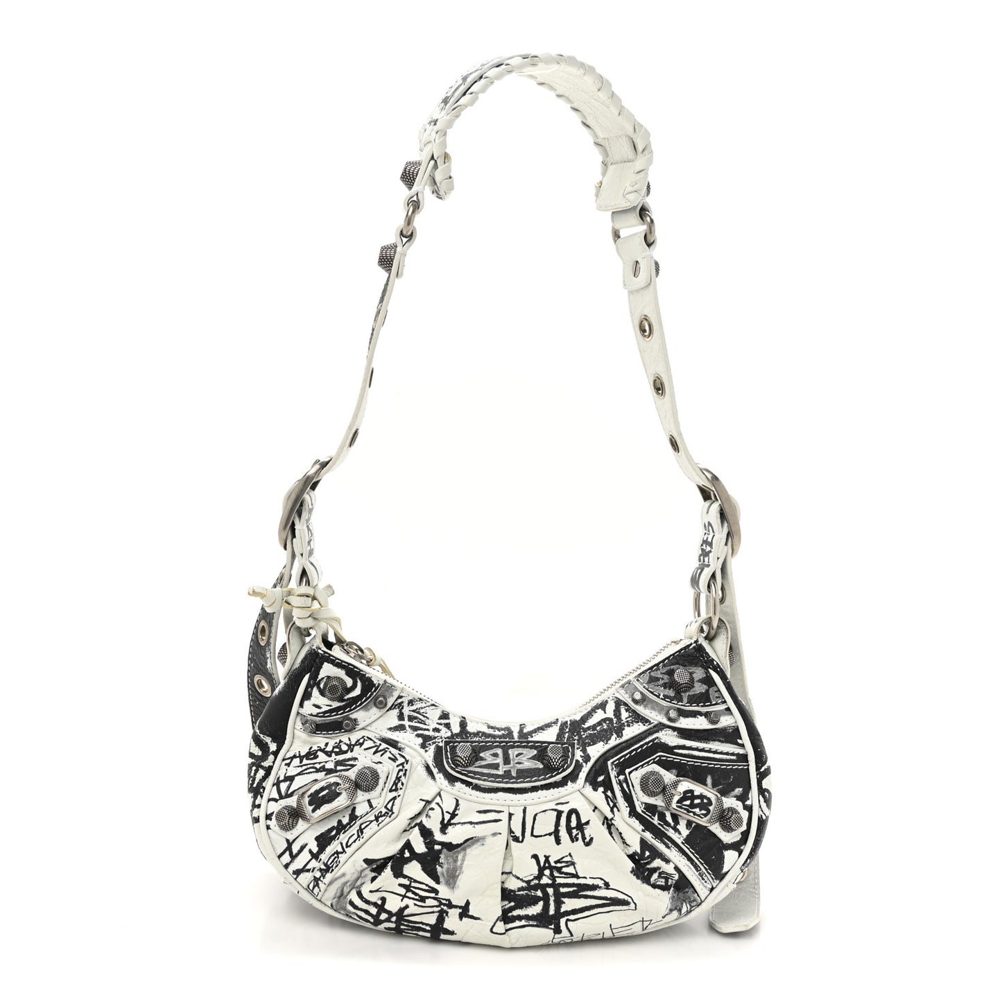 Agneau Arena Graffiti Le Cagole Shoulder Bag XS White Black