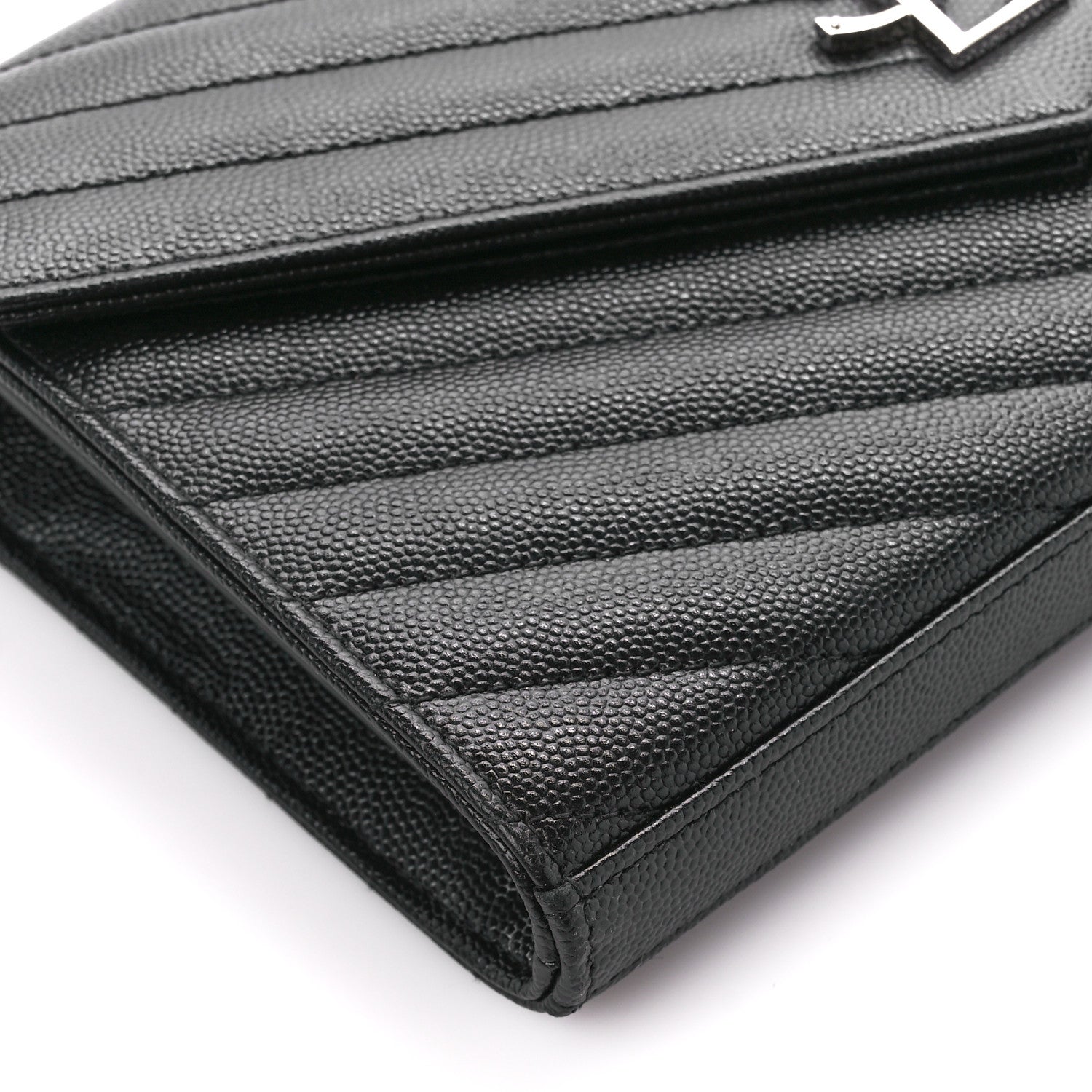 Saint Laurent Grain De Poudre Matelasse Chevron Monogram Chain Wallet Black 9 of 11