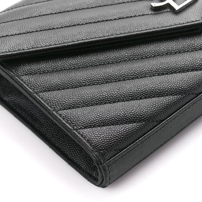 Saint Laurent Grain De Poudre Matelasse Chevron Monogram Chain Wallet Black 9 of 11
