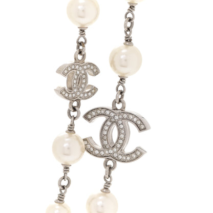 Chanel Crystal Pearl CC Long Necklace Silver 4 of 6