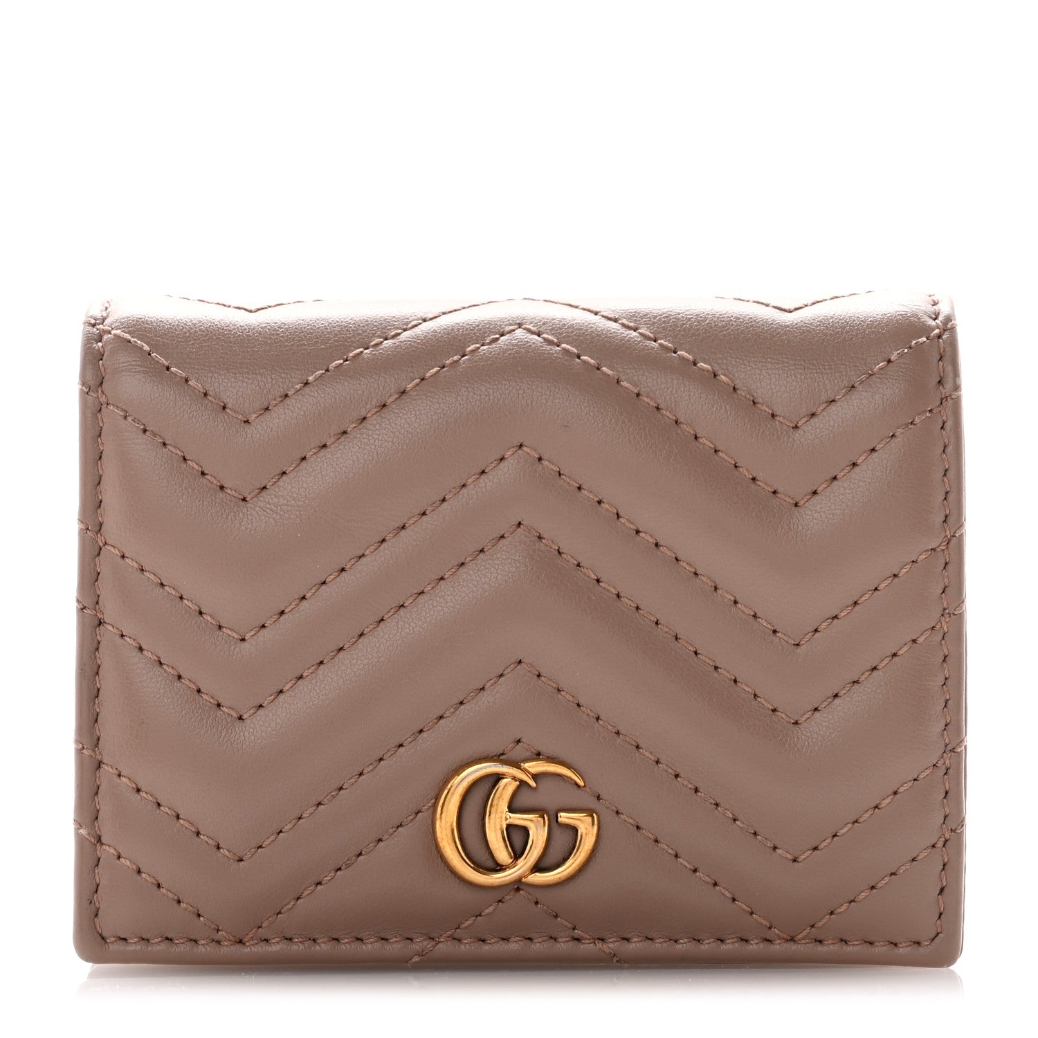 Gucci Calfskin Matelasse GG Marmont Card Case Wallet Porcelain Rose 1 of 11