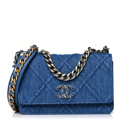 Chanel Denim Quilted Chanel 19 Wallet On Chain WOC Blue 1 of 10