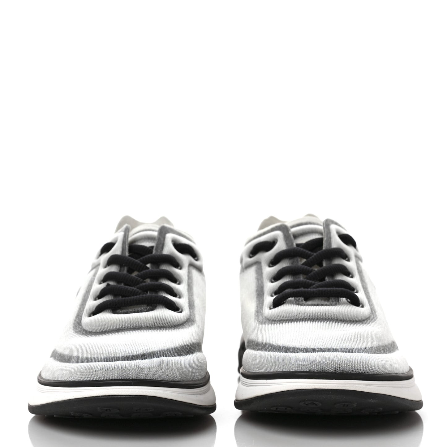 Calfskin Mesh Lycra Womens Logo Sneakers 38.5 White Black