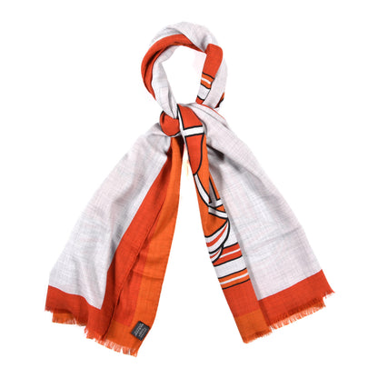 Hermes Cashmere Silk Quadrige II Stole 140 Gris Chine Orange Black 1 of 5