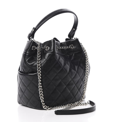 Chanel Grained Calfskin Quilted Medium CC Chain Bucket Drawstring Bag Black 4 of 13