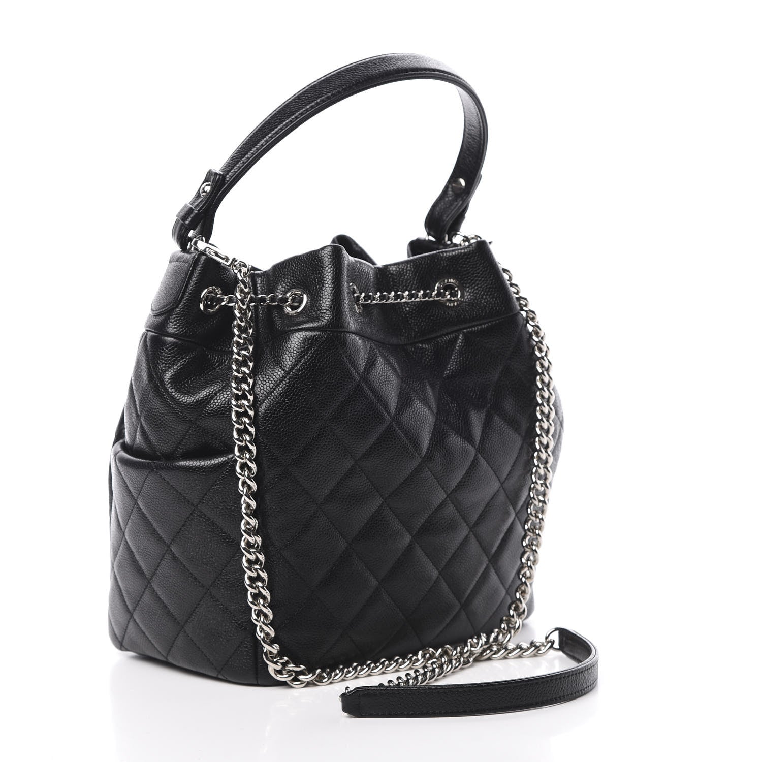 Chanel Grained Calfskin Quilted Medium CC Chain Bucket Drawstring Bag Black 4 of 13