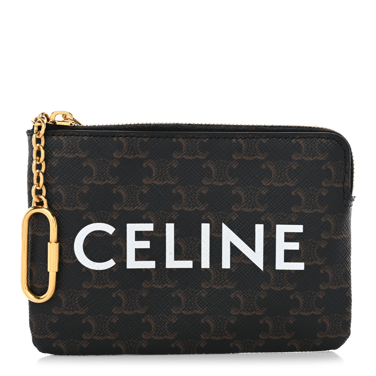 Celine Triomphe Canvas Logo Coin and Card Pouch With Hook Black 1 of 9