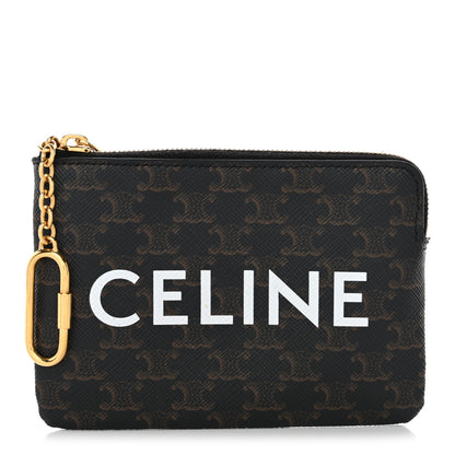 Celine Triomphe Canvas Logo Coin and Card Pouch With Hook Black 1 of 9