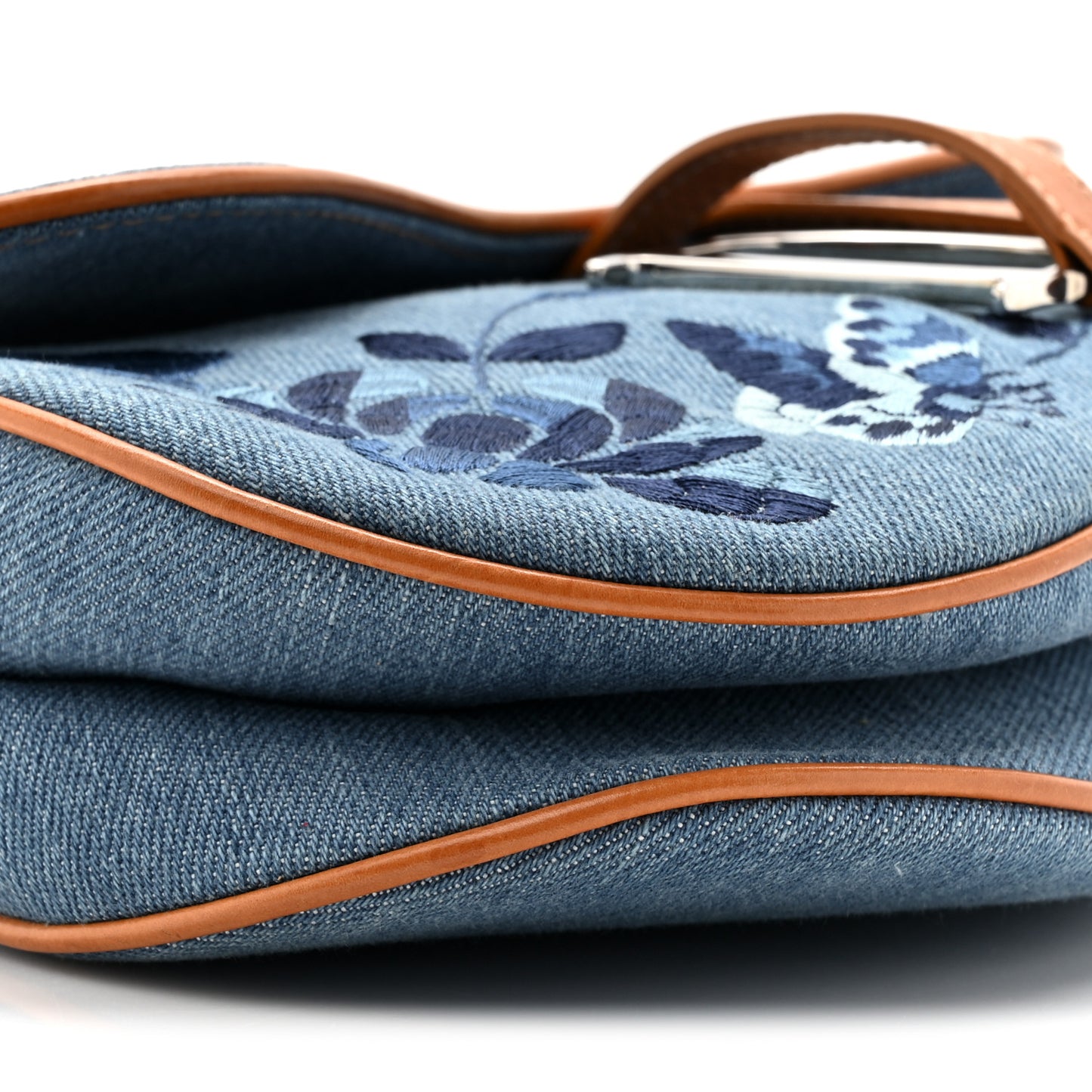 Denim Embroidered Saddle Bag Blue