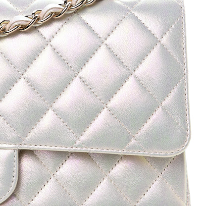Chanel Iridescent Lambskin Quilted Medium Double Flap Ivory 9 of 10