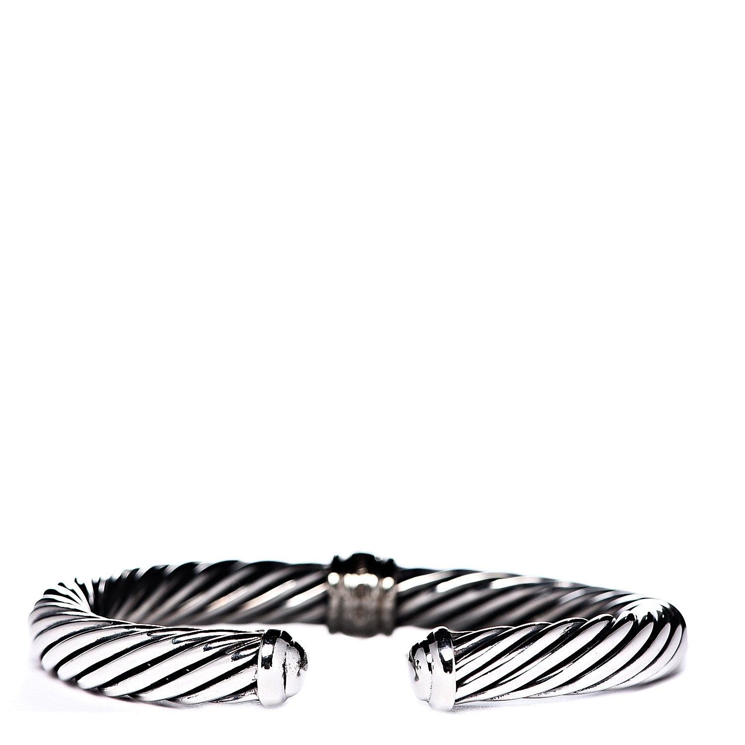 David Yurman Sterling Silver 18K Yellow Gold Diamond 7mm Cable Classics Station Bracelet 3 of 5