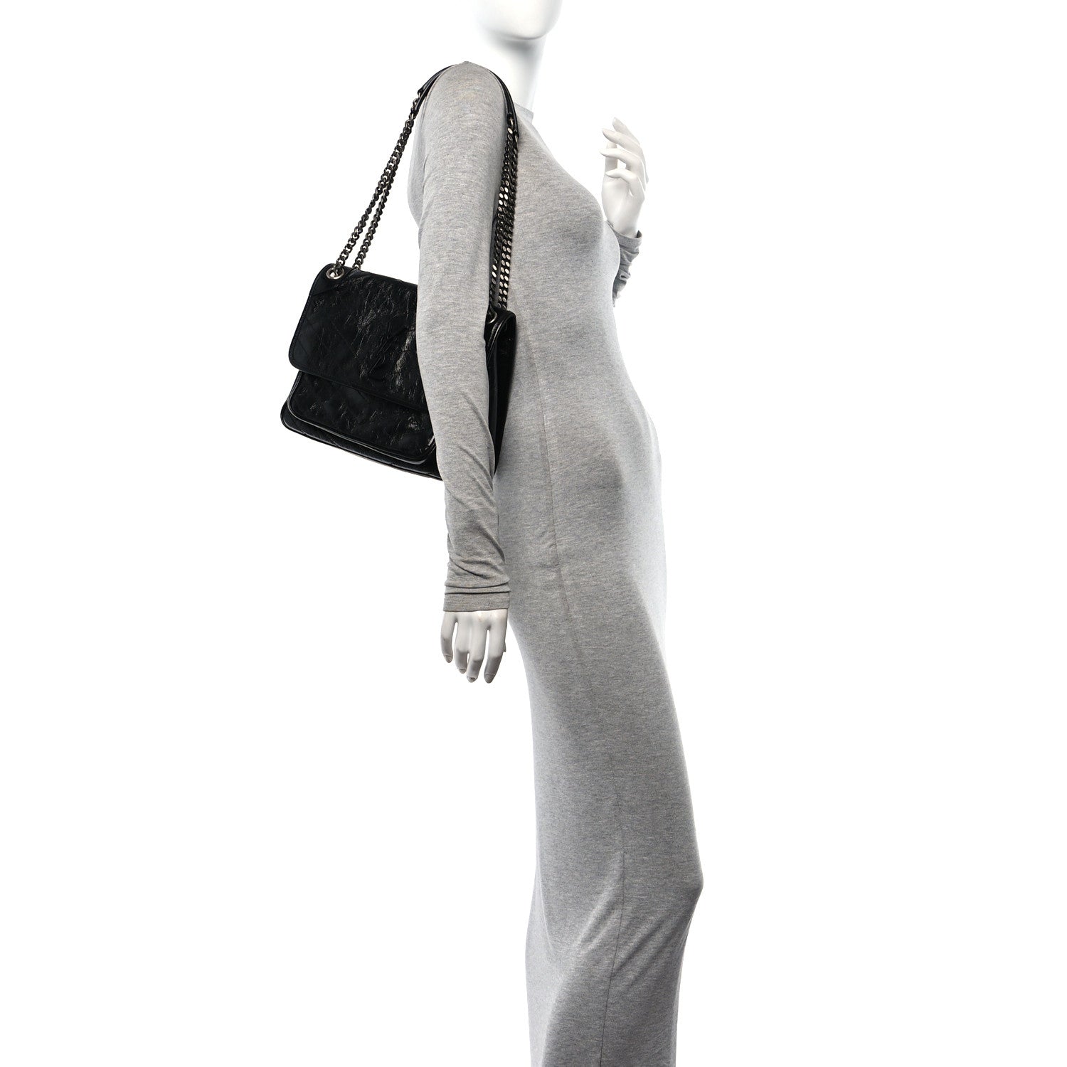 Saint Laurent Crinkled Calfskin Matelasse Monogram Medium Niki Chain Satchel Black 2 of 9