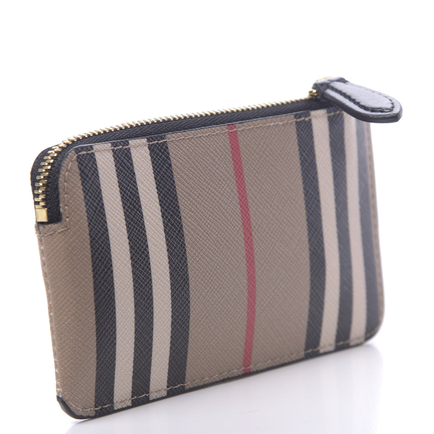 E-Canvas Calfskin Icon Stripe Zip Coin Case Archive Beige
