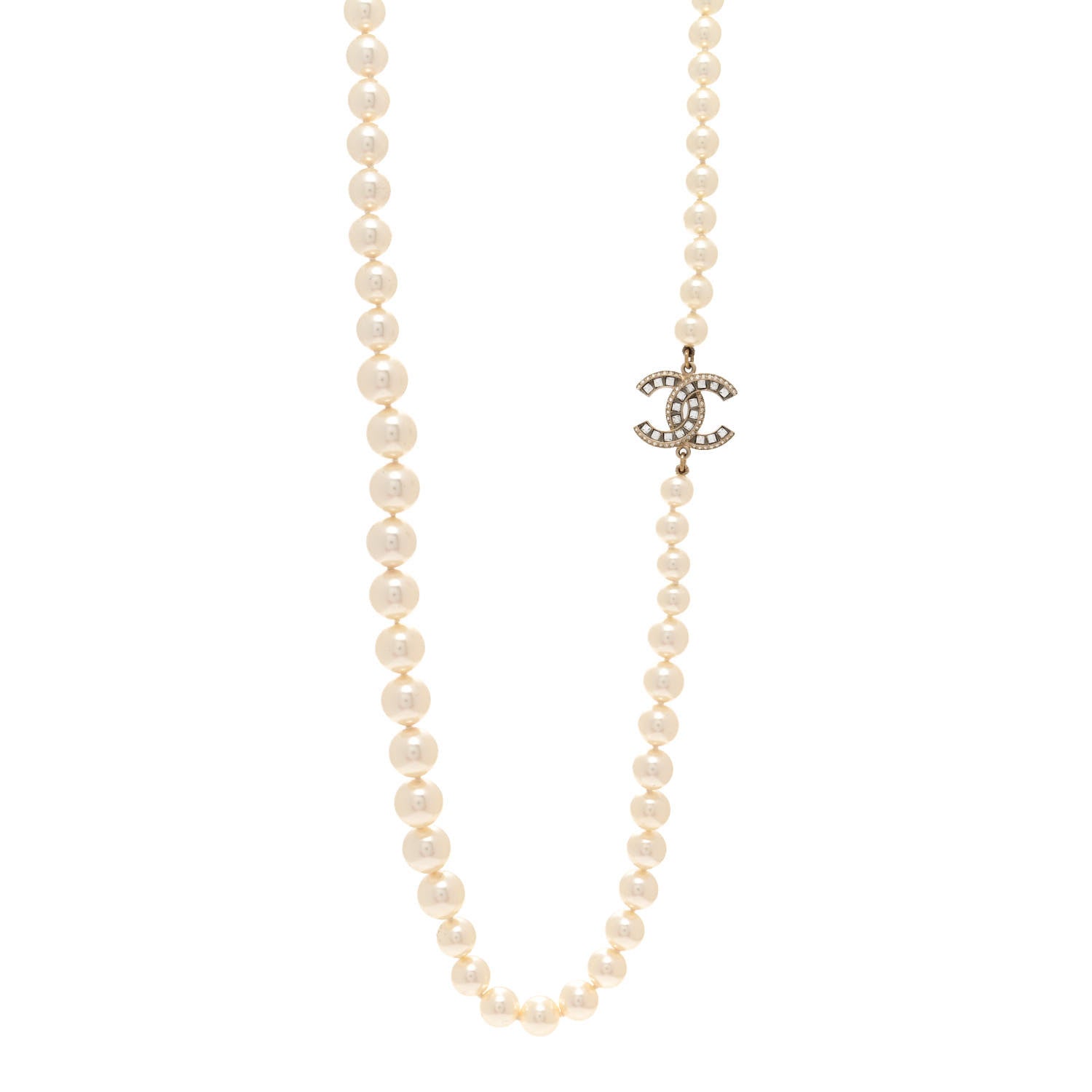 Chanel Pearl Baguette Crystal Long CC Necklace Gold 1 of 5