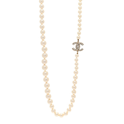 Chanel Pearl Baguette Crystal Long CC Necklace Gold 1 of 5