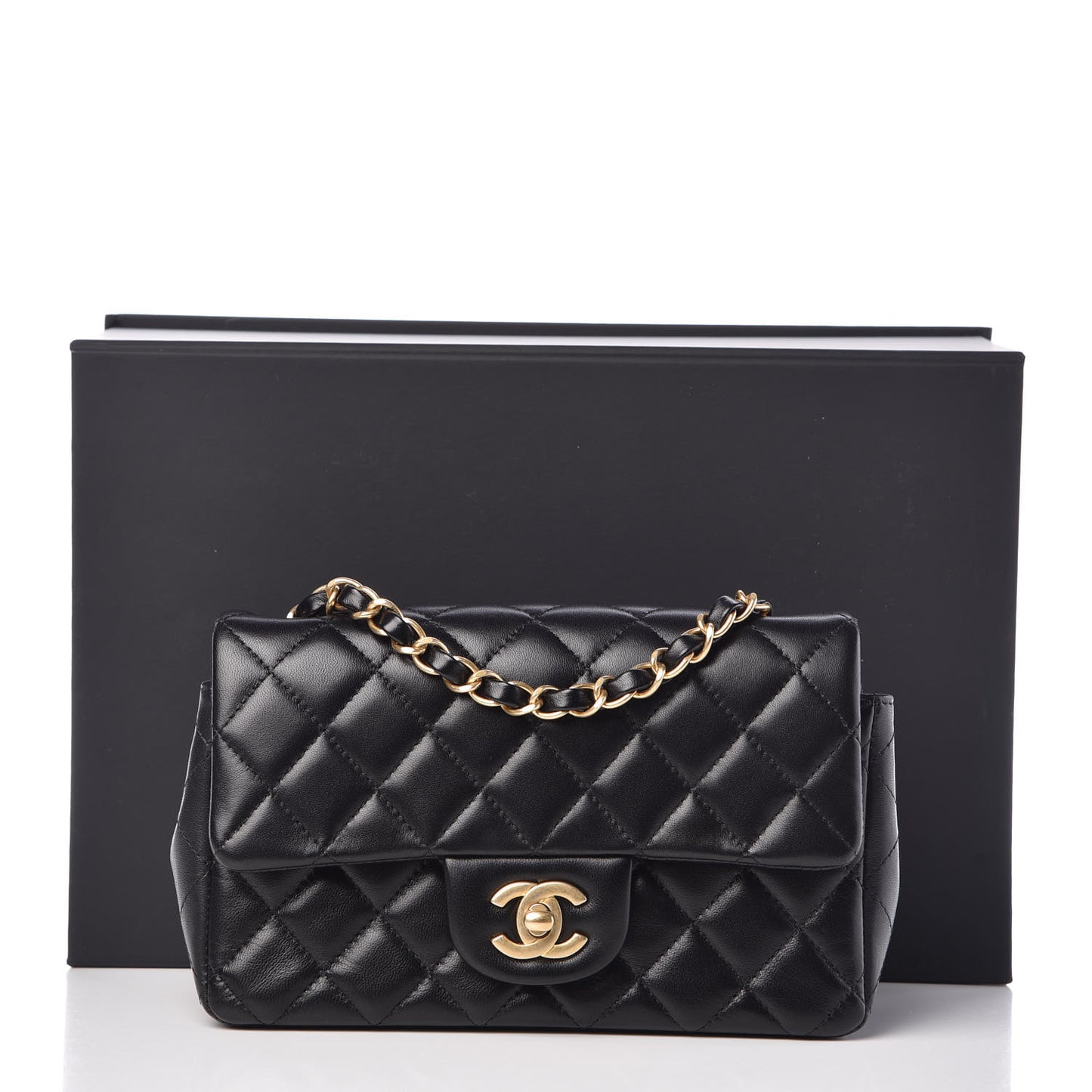 Lambskin Quilted Mini Rectangular Flap Black