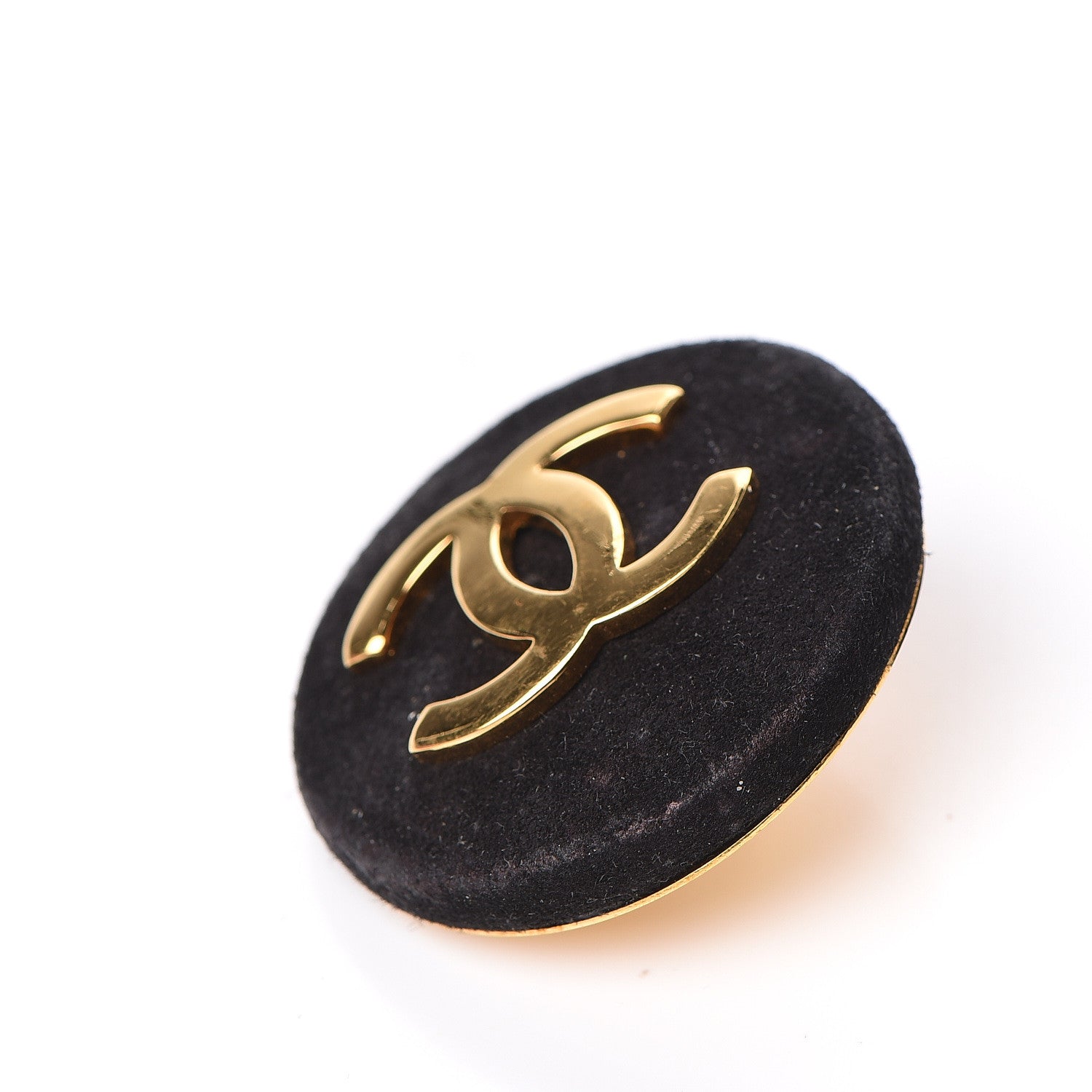 Chanel Suede CC Large Clip On Earrings Black Gold 6 of 7