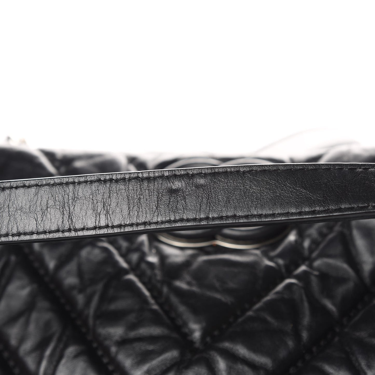 Aged Calfskin Chevron Quilted Duffle Bag Black