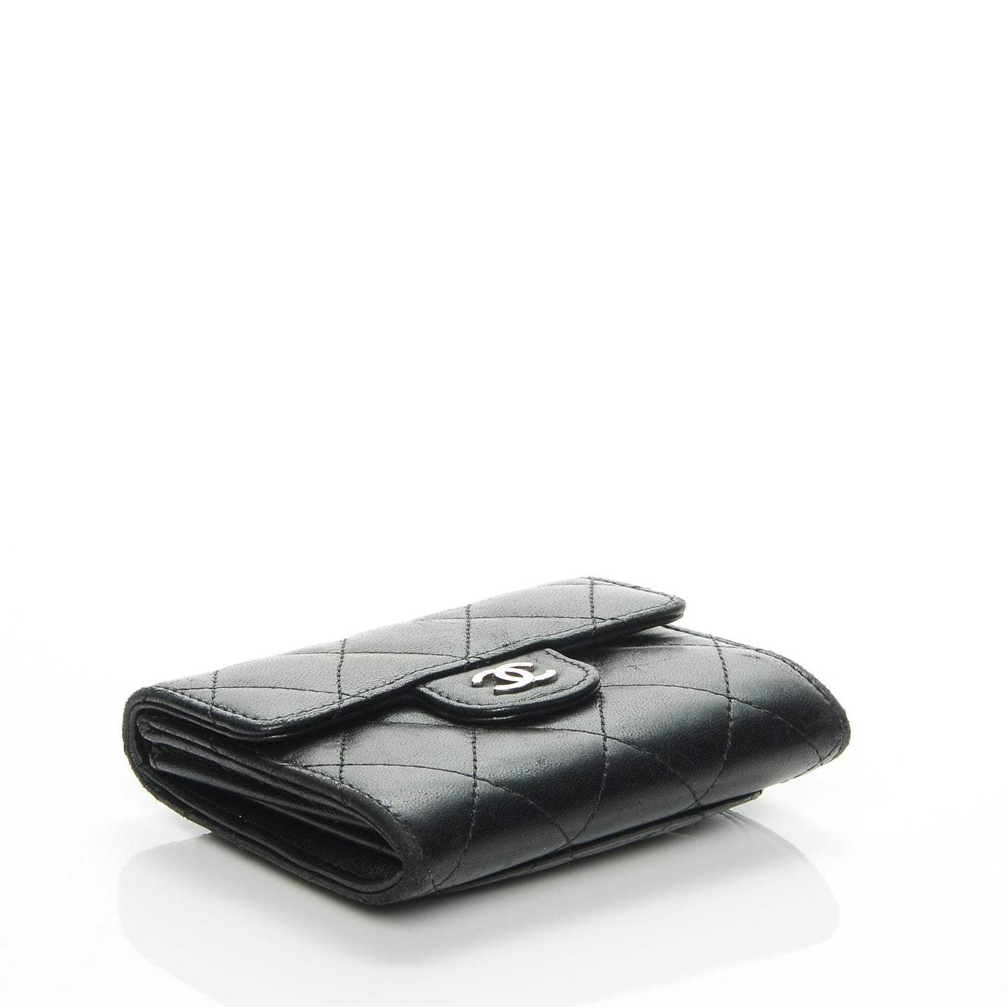 Lambskin Quilted Flap Card Holder Wallet Black