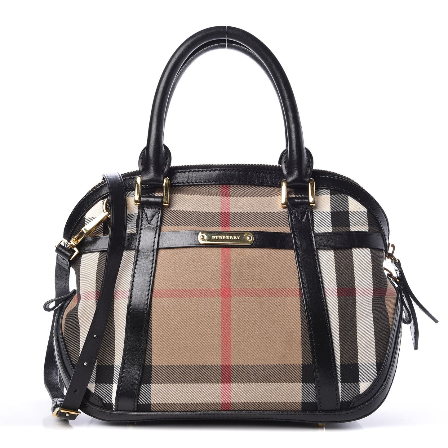 Bridle Calfskin House Check Small Orchard Bowling Bag Black
