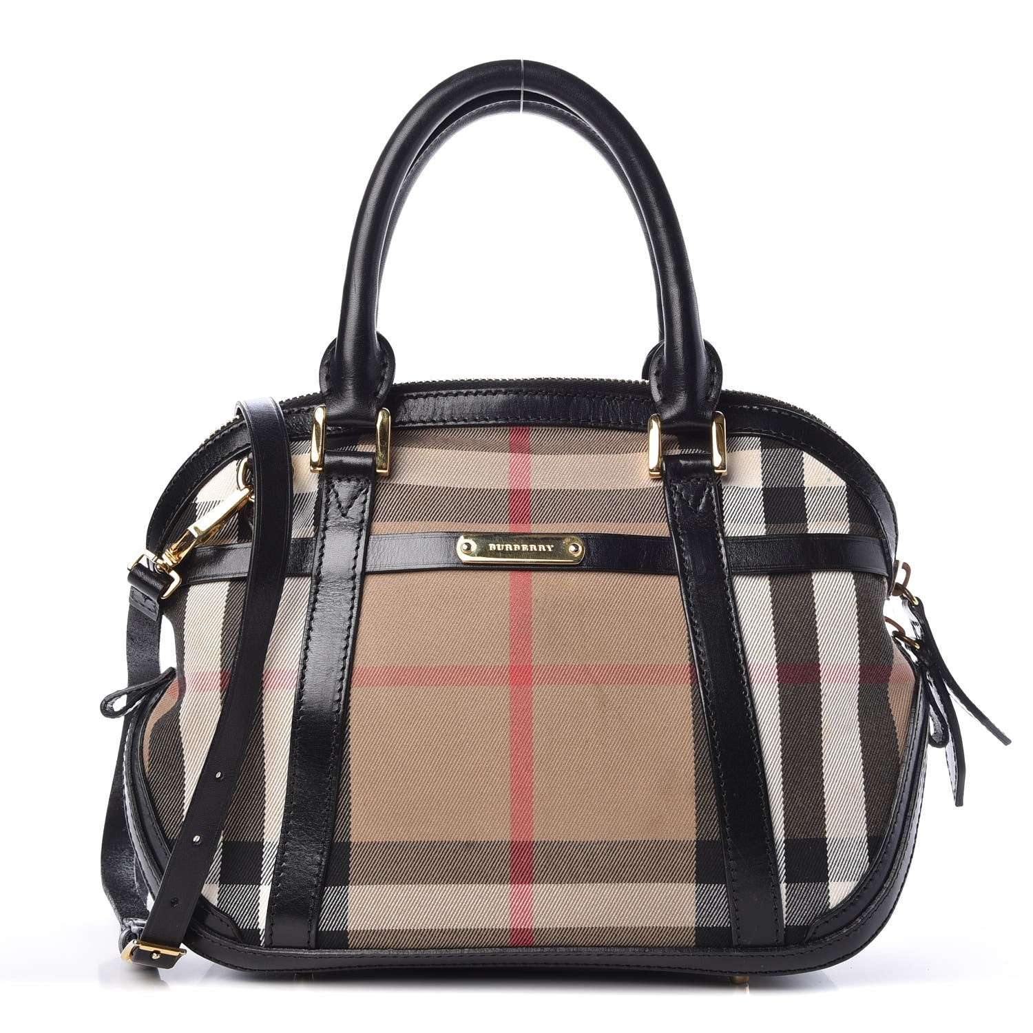 Burberry Bridle Calfskin House Check Small Orchard Bowling Bag Black 1 of 14