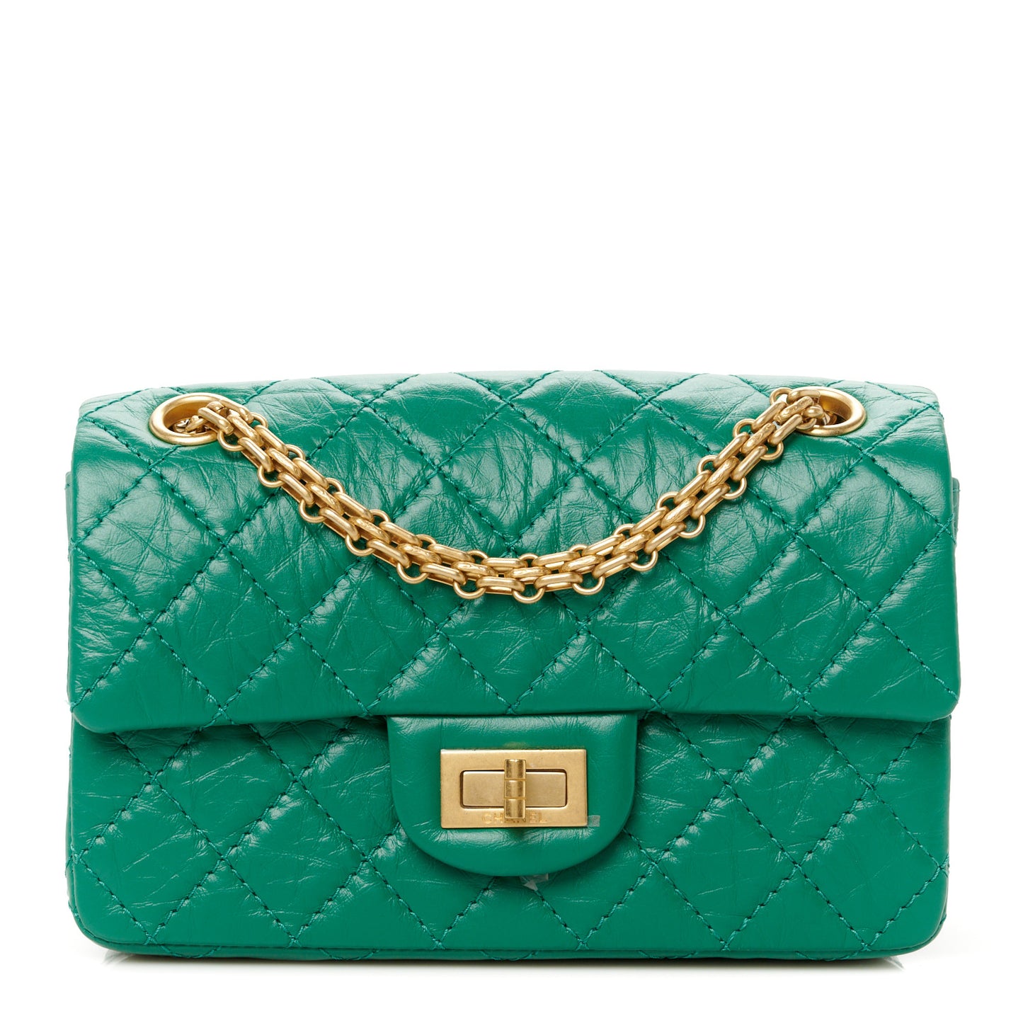 Aged Calfskin Quilted 2.55 Reissue Mini Flap Green