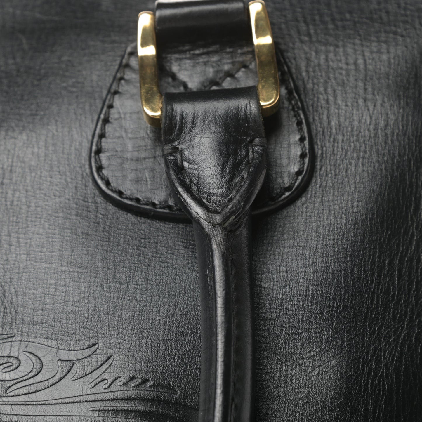 Textured Calfskin Crest Embossed Large Tote Black
