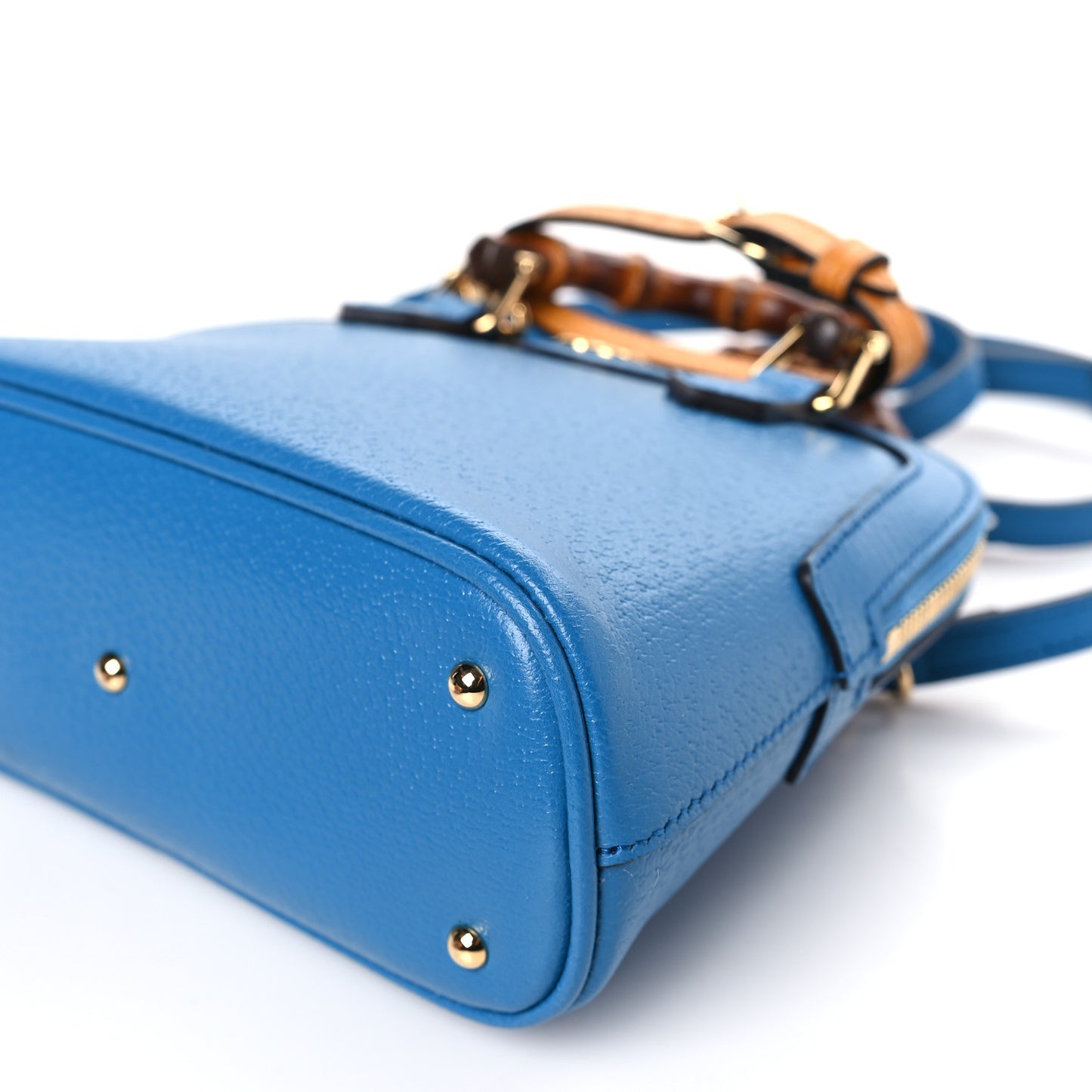 Textured Dollar Calfskin Mini Diana Dome Tote Bag Blue