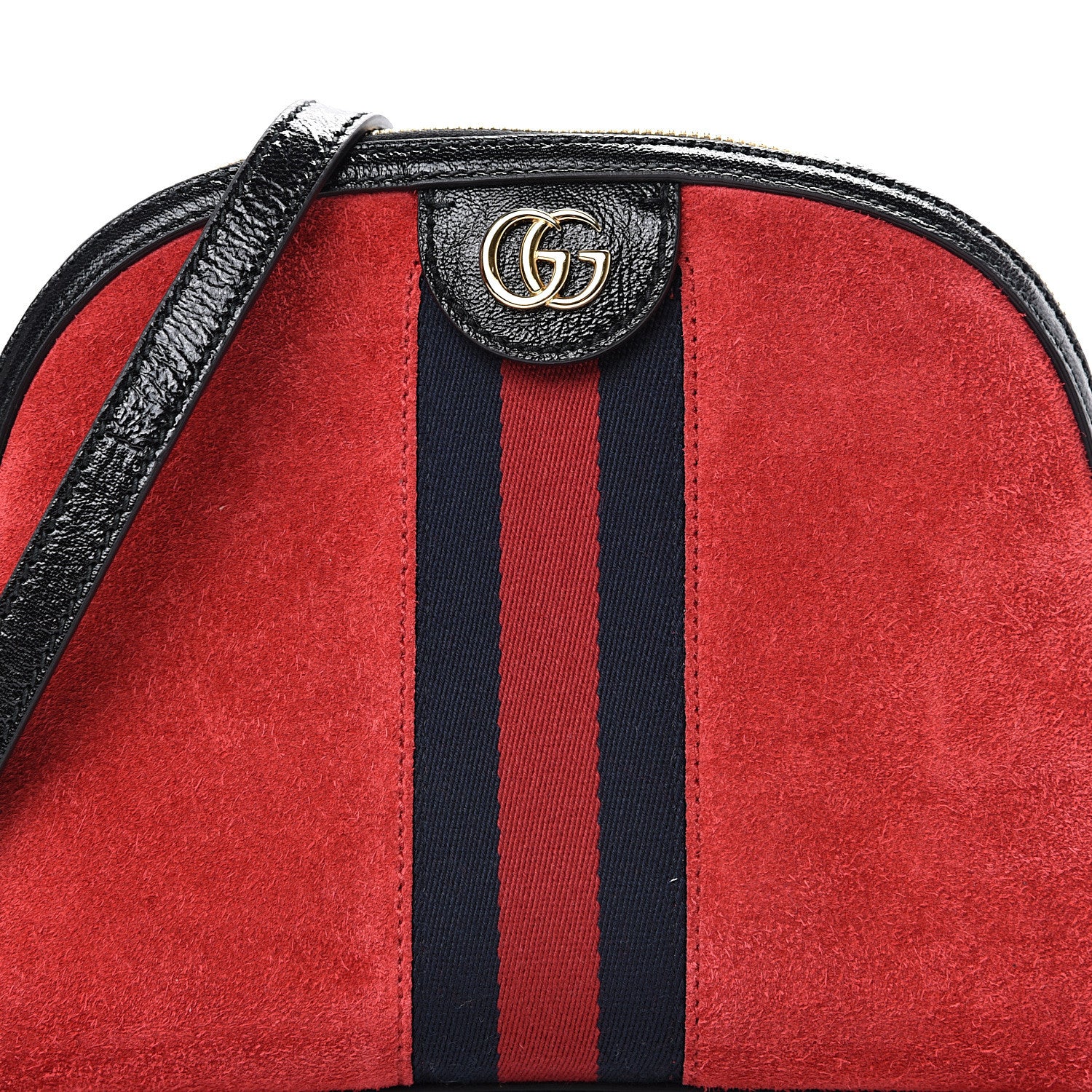 Gucci Suede Patent Web GG Small Ophidia Dome Shoulder Bag Hibiscus Red 7 of 11