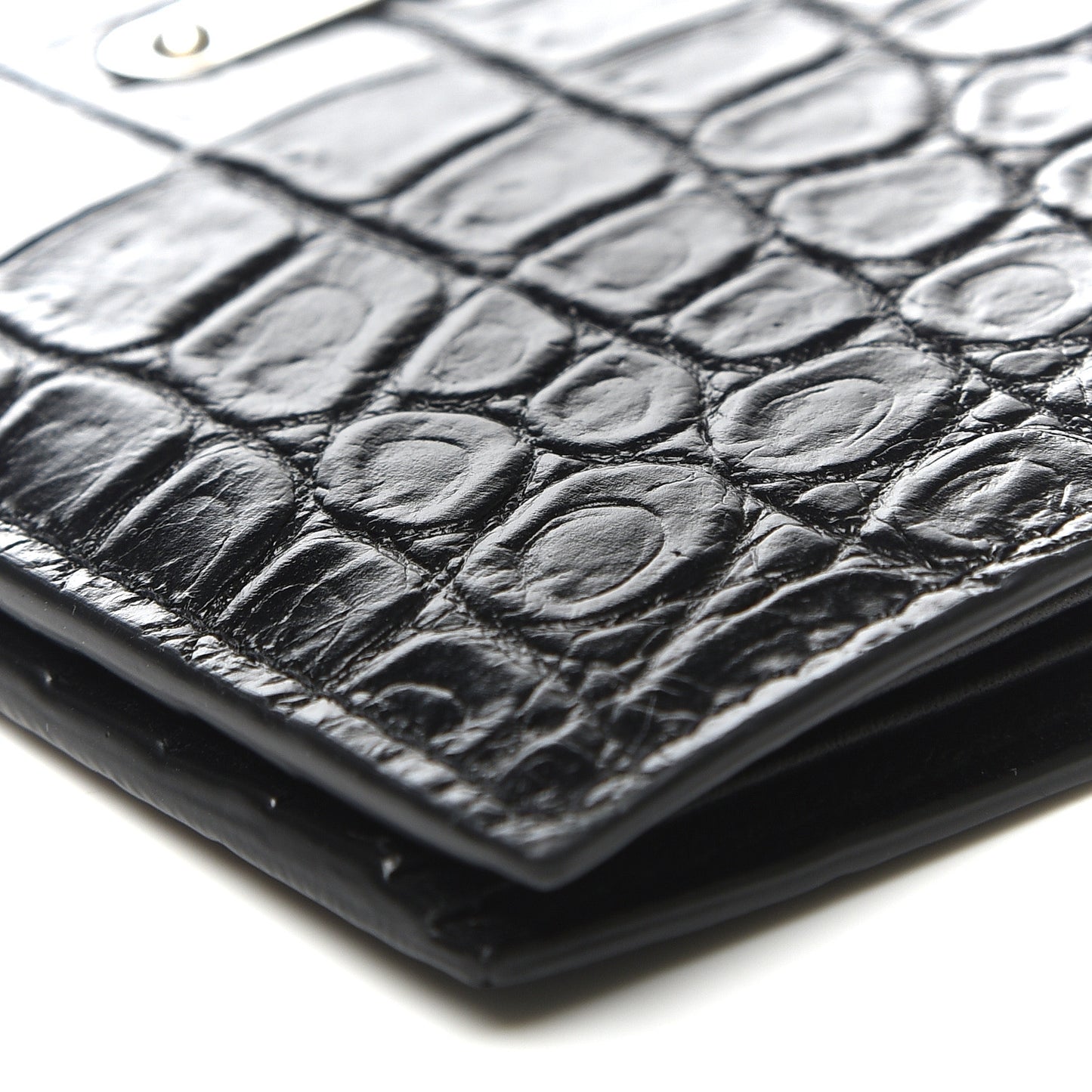 Calfskin Crocodile Embossed East West Wallet Black