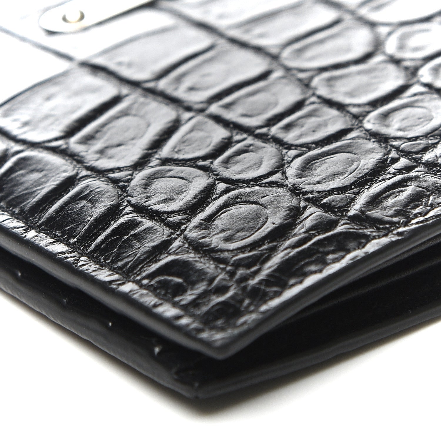 Saint Laurent Calfskin Crocodile Embossed East West Wallet Black 7 of 11