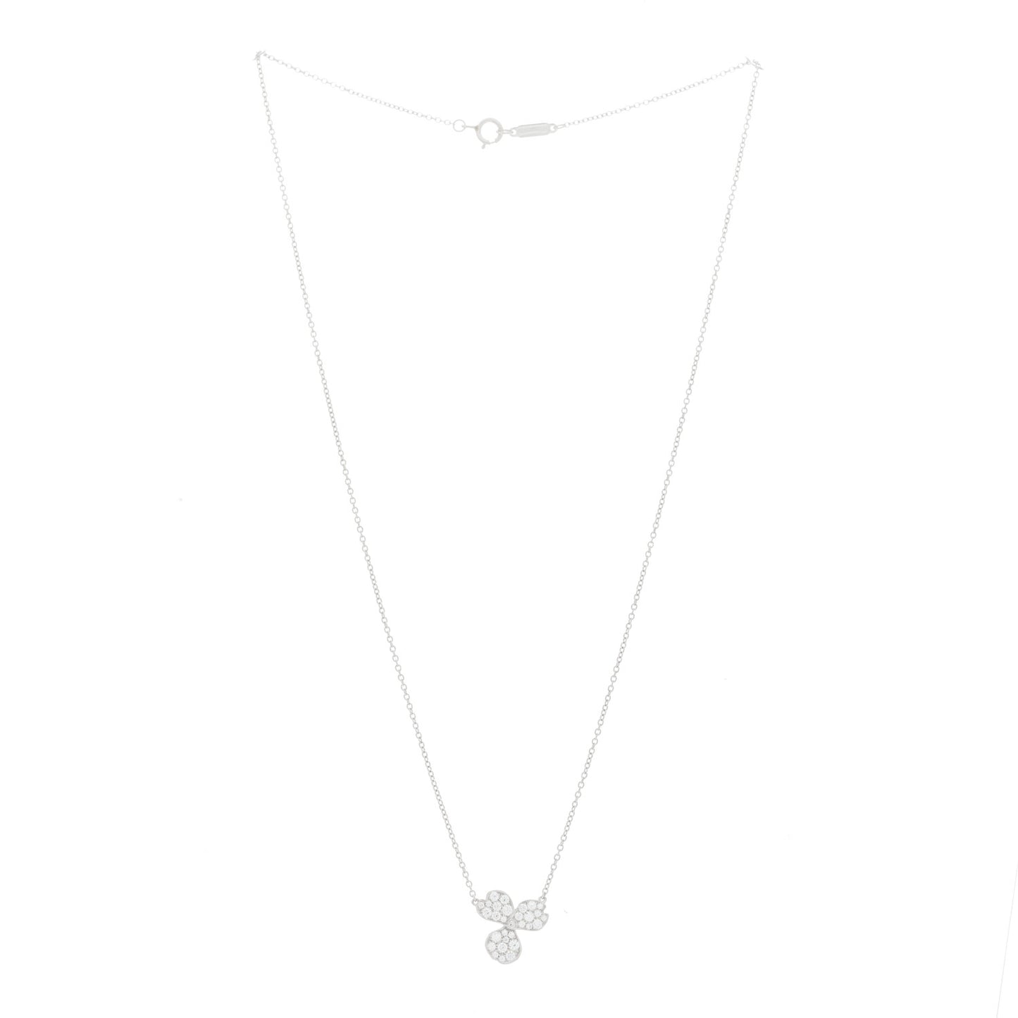 Platinum Diamond Paper Flowers Pave Pendant Necklace