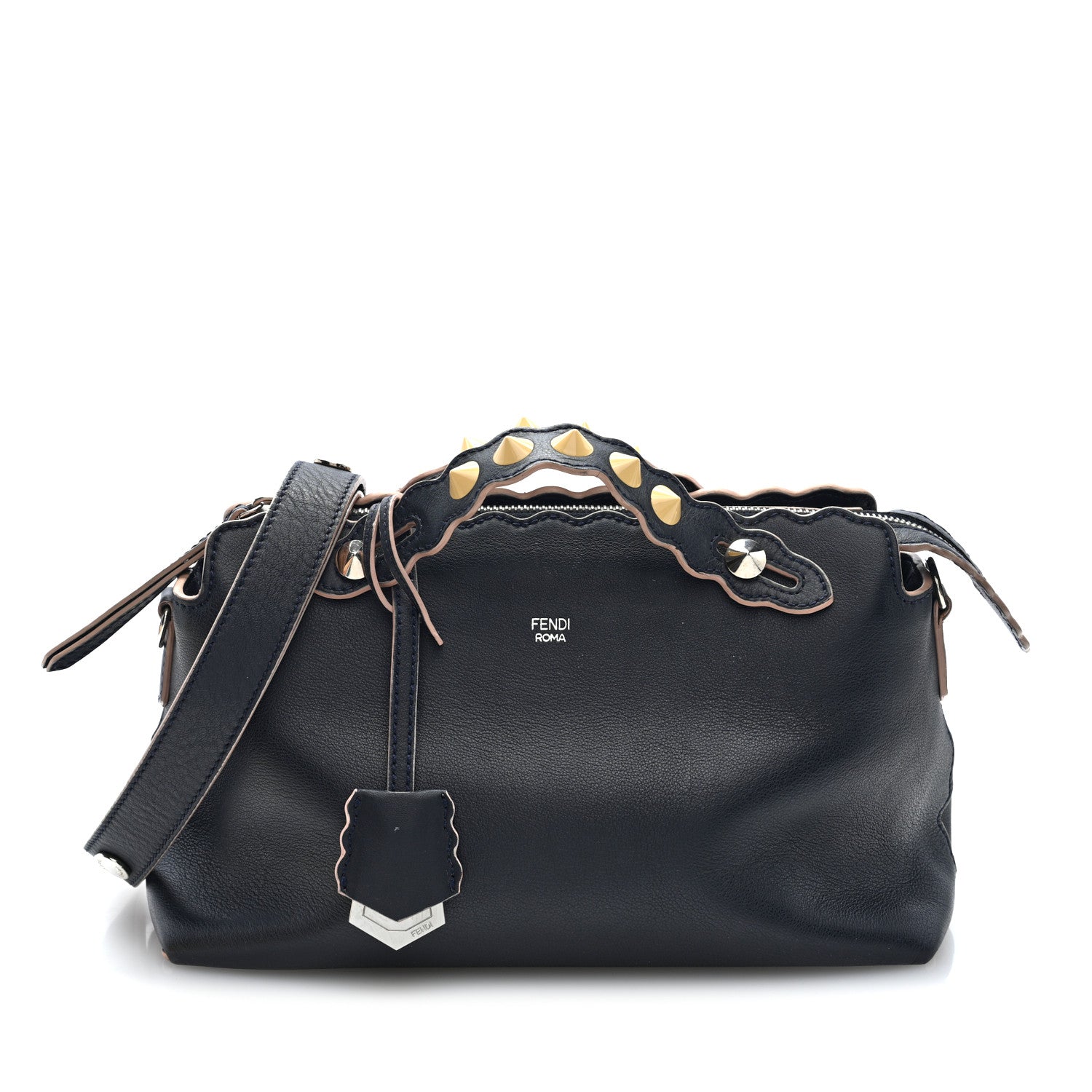 Fendi Vitello Dolce Scalloped Studded Medium By The Way Boston Bag Blu Notte 1 of 11