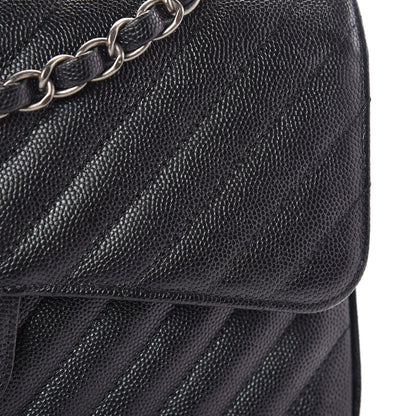 Chanel Caviar Chevron Quilted Medium Double Flap Black 9 of 10