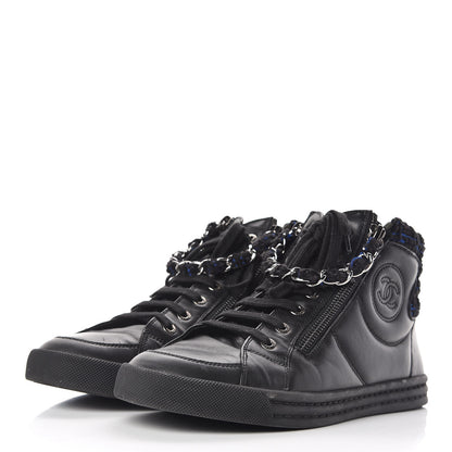 Chanel Lambskin Tweed Zipped Sneakers 38 Black Blue 3 of 11