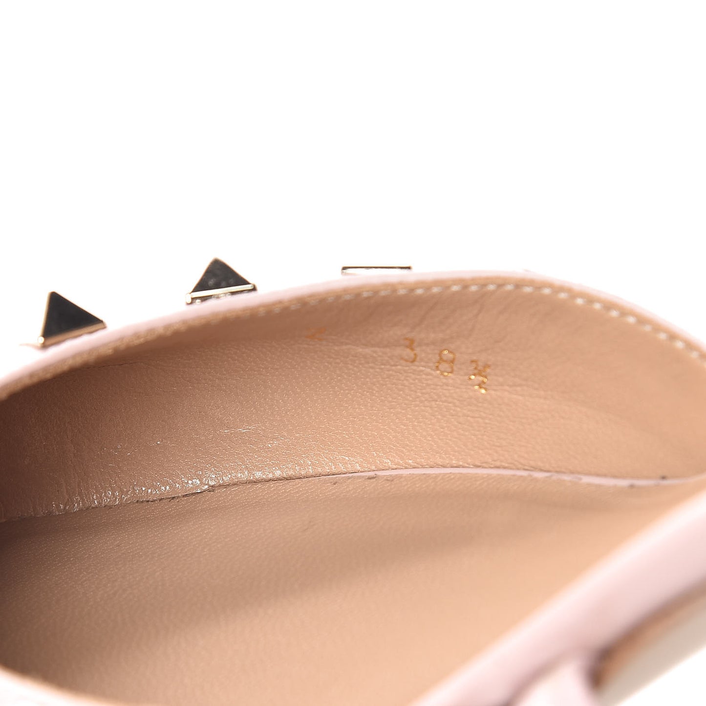 Pebbled Calfskin Rockstud Cross Strap 50mm Mules 38.5 Water Rose
