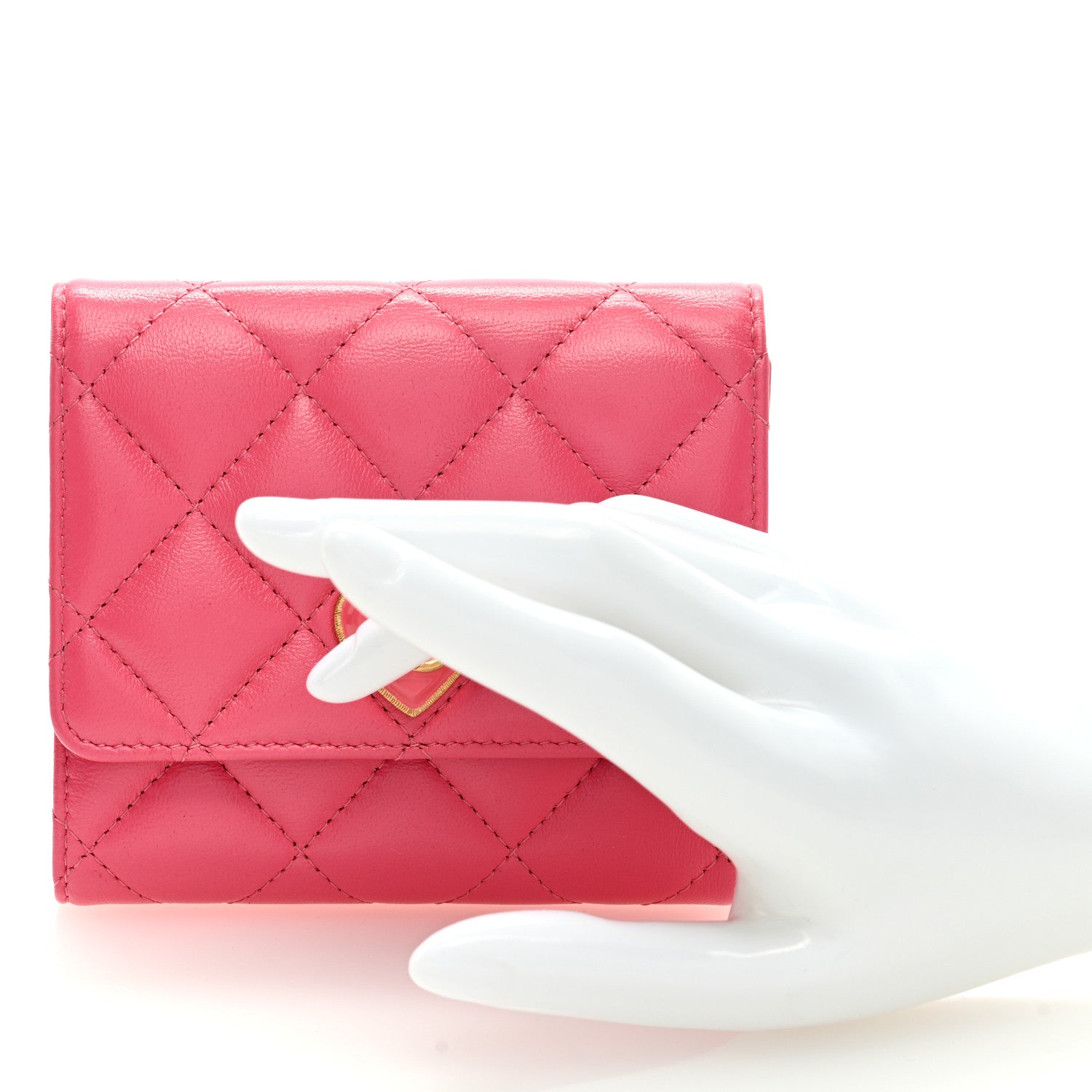 Chanel Lambskin Plexiglass Quilted Coco Love Compact Flap Wallet Pink 2 of 7