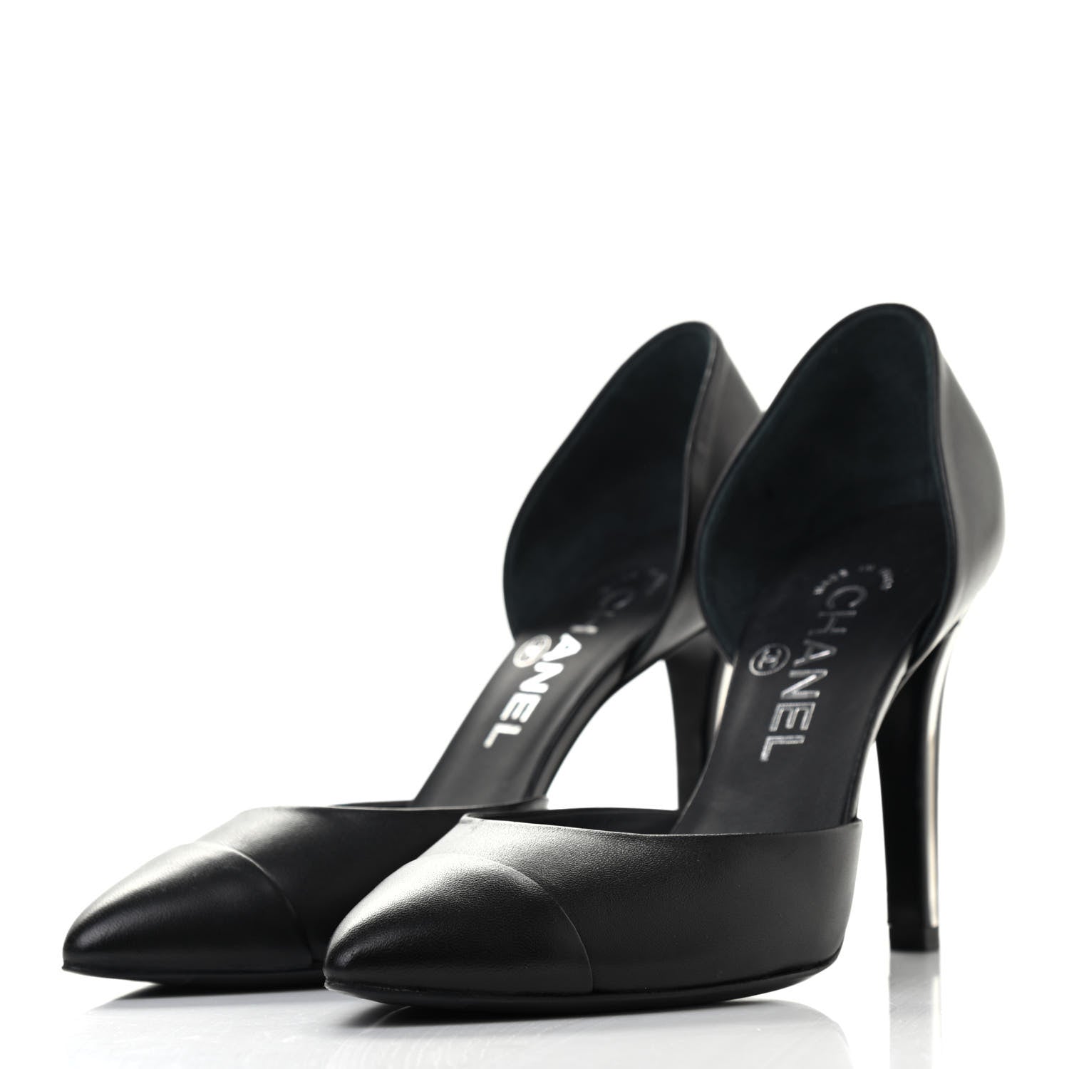 Chanel Lambskin Cap Toe d'Orsay Pumps 36.5 Black 3 of 12