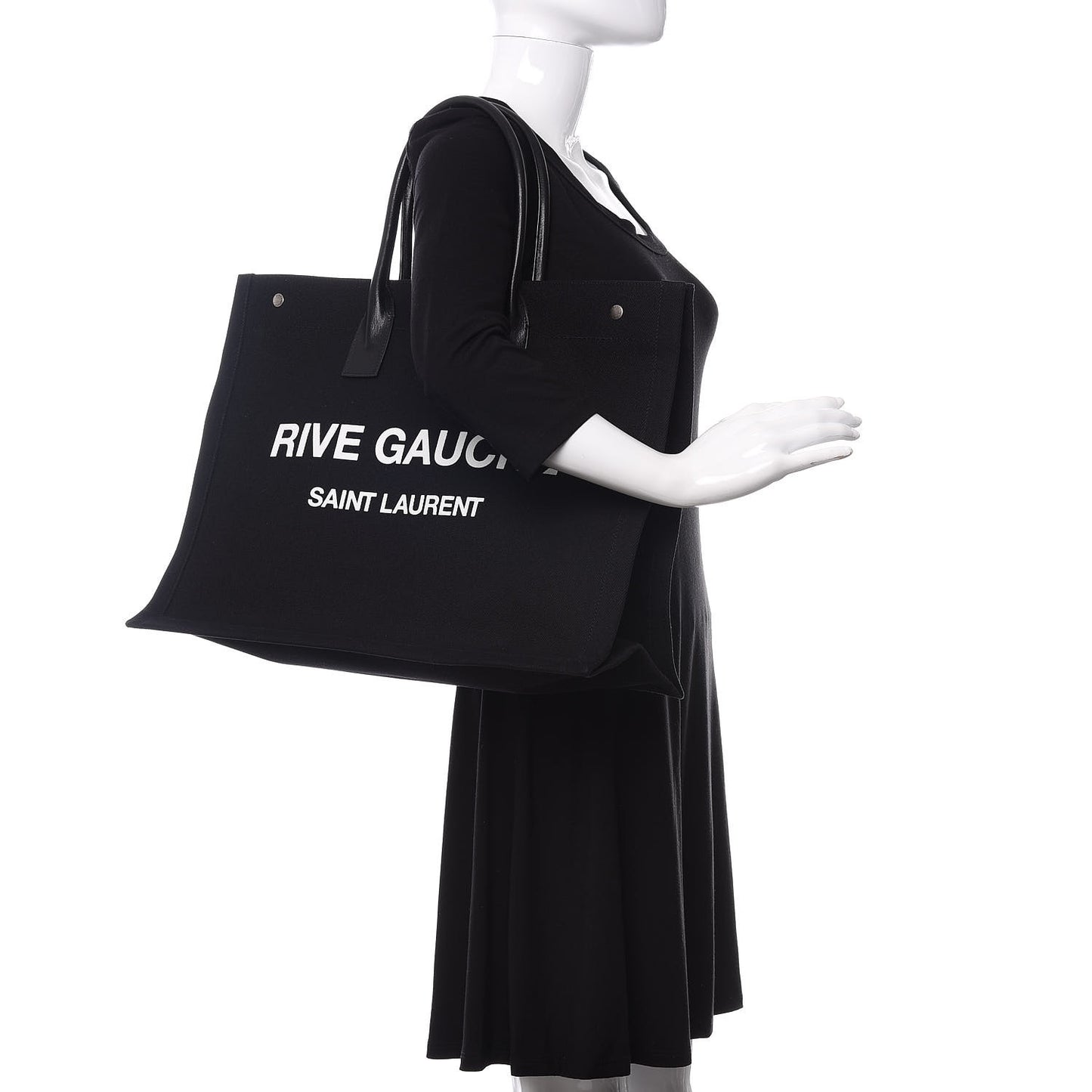 Linen Calfskin Rive Gauche Tote Black