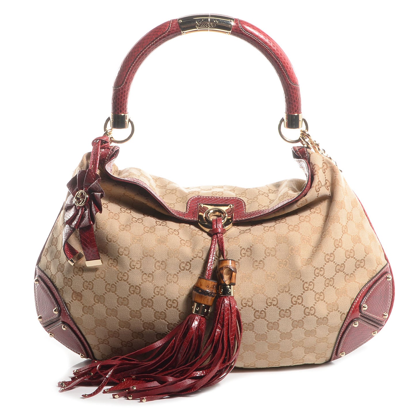Monogram Python Large Unicef Indy Top Handle Hobo Red