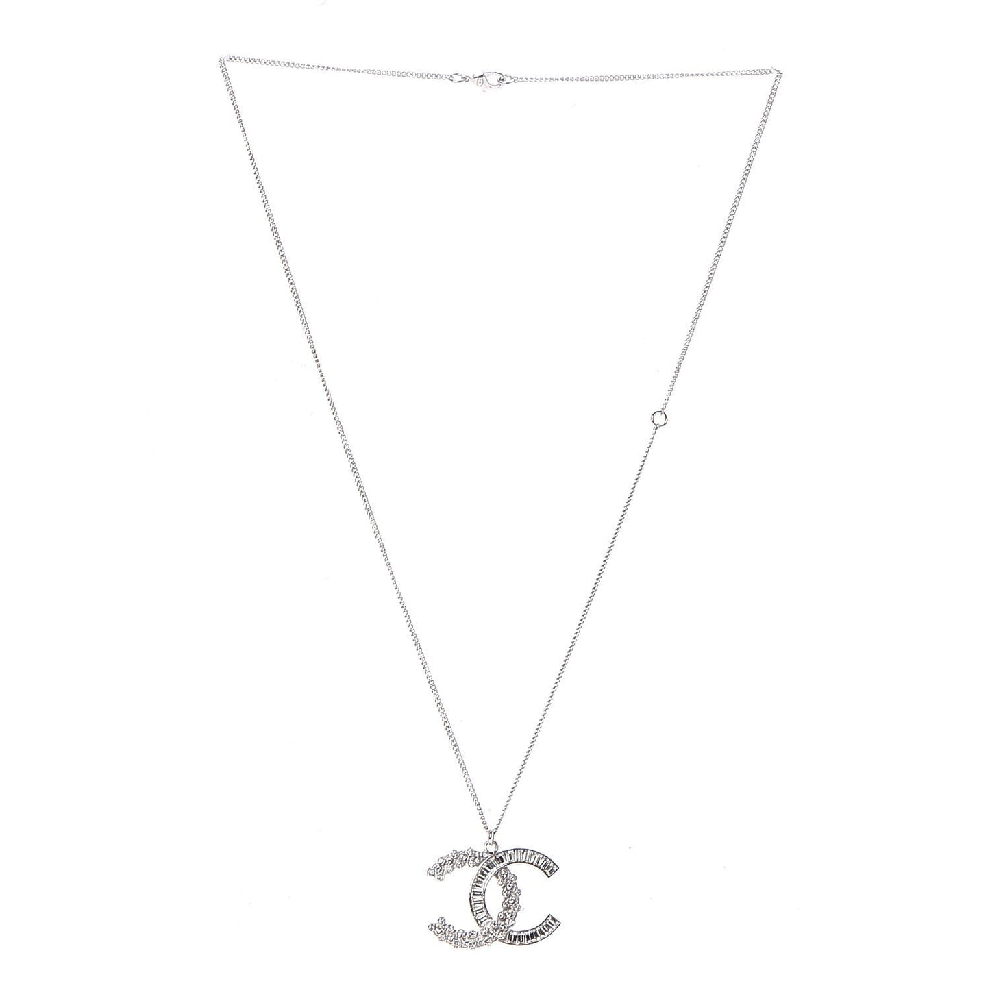 Baguette Crystal Large CC Necklace Silver