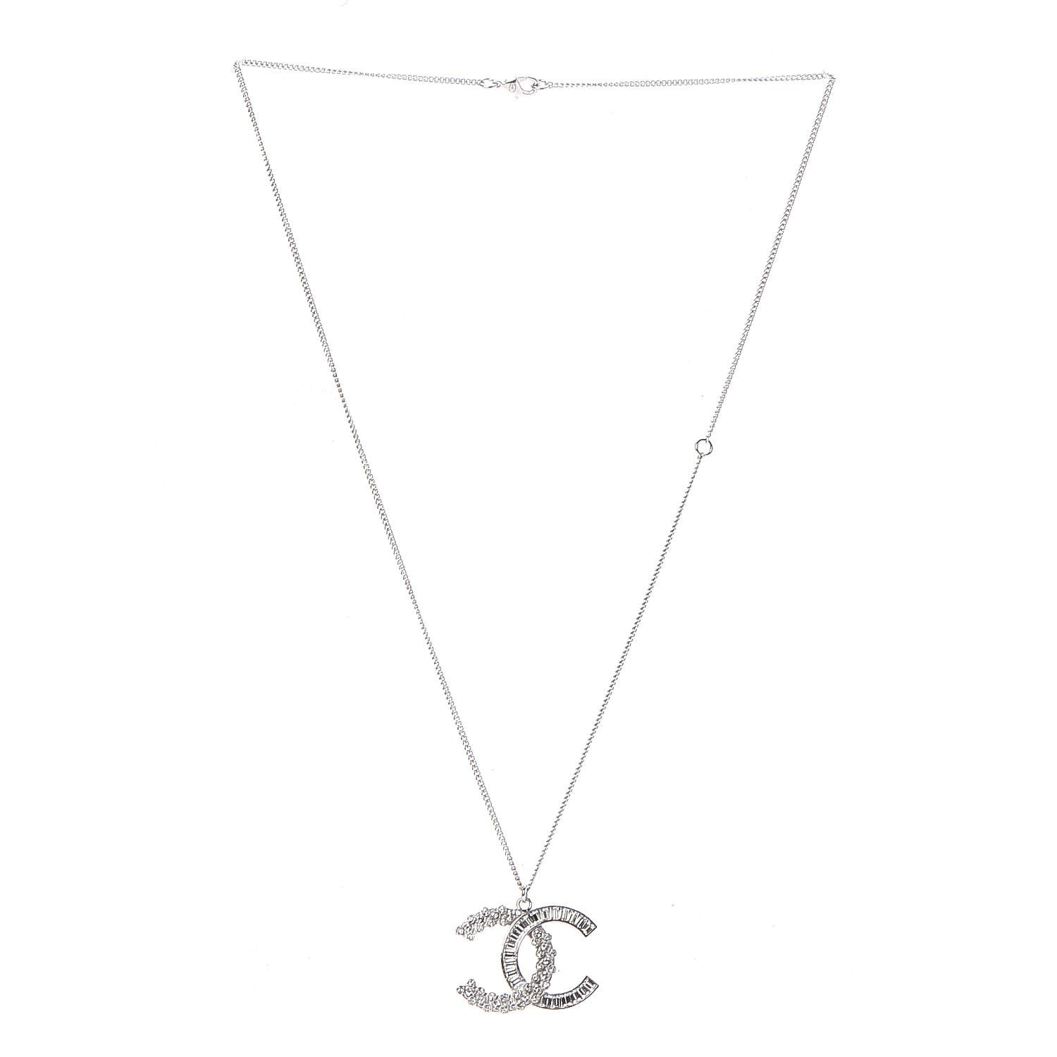 Chanel Baguette Crystal Large CC Necklace Silver 3 of 5