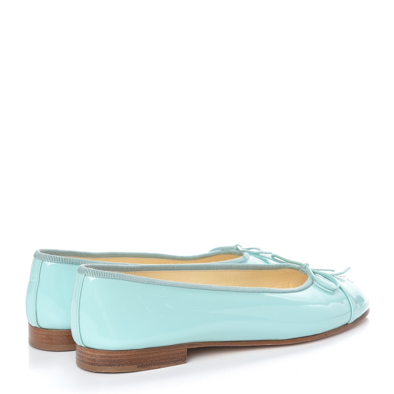 Chanel Calfskin Patent CC Cap Toe Ballerina Flats 37 Light Green 5 of 14