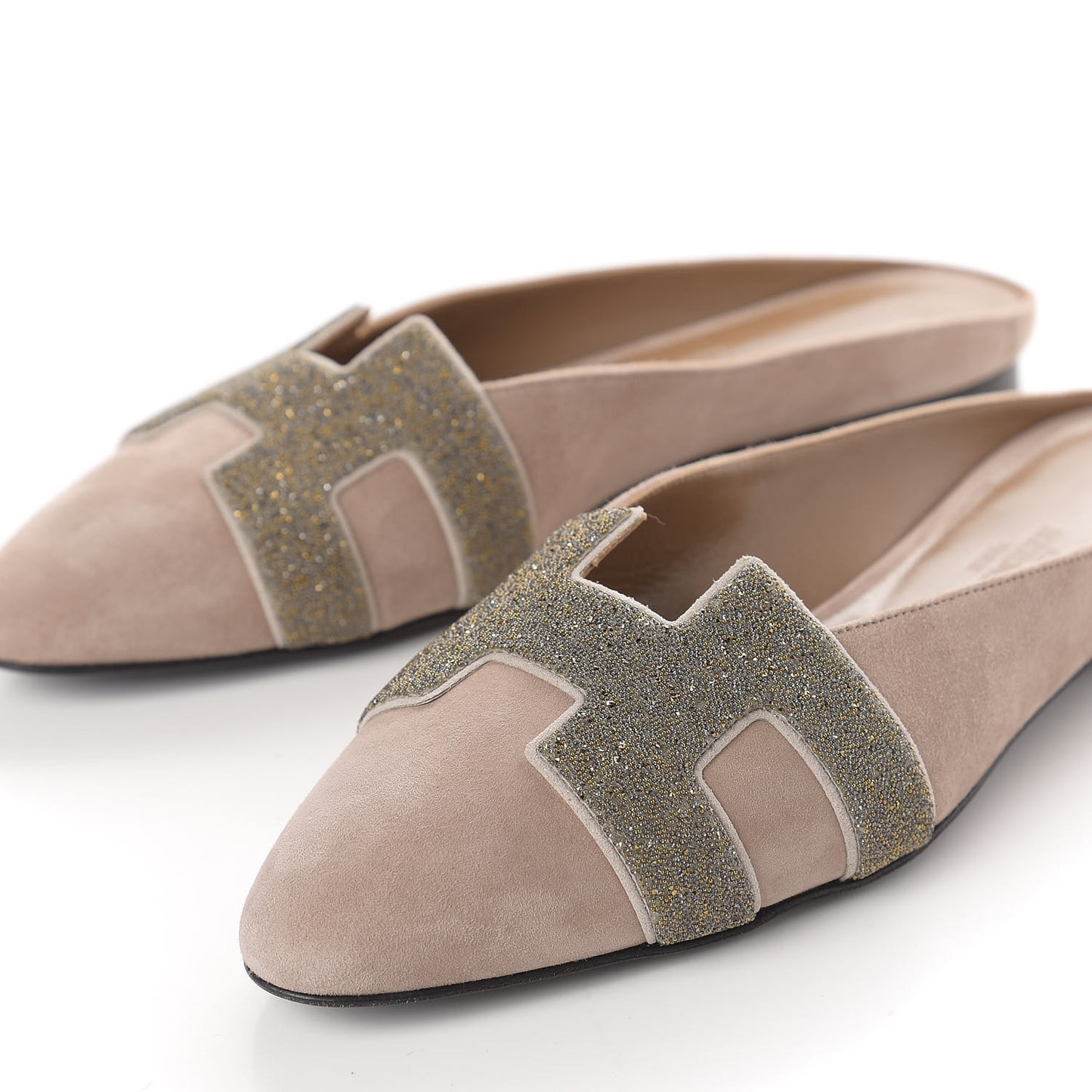 Suede Goatskin Crystal Roxane Mules 36 Champagne Rose Grey