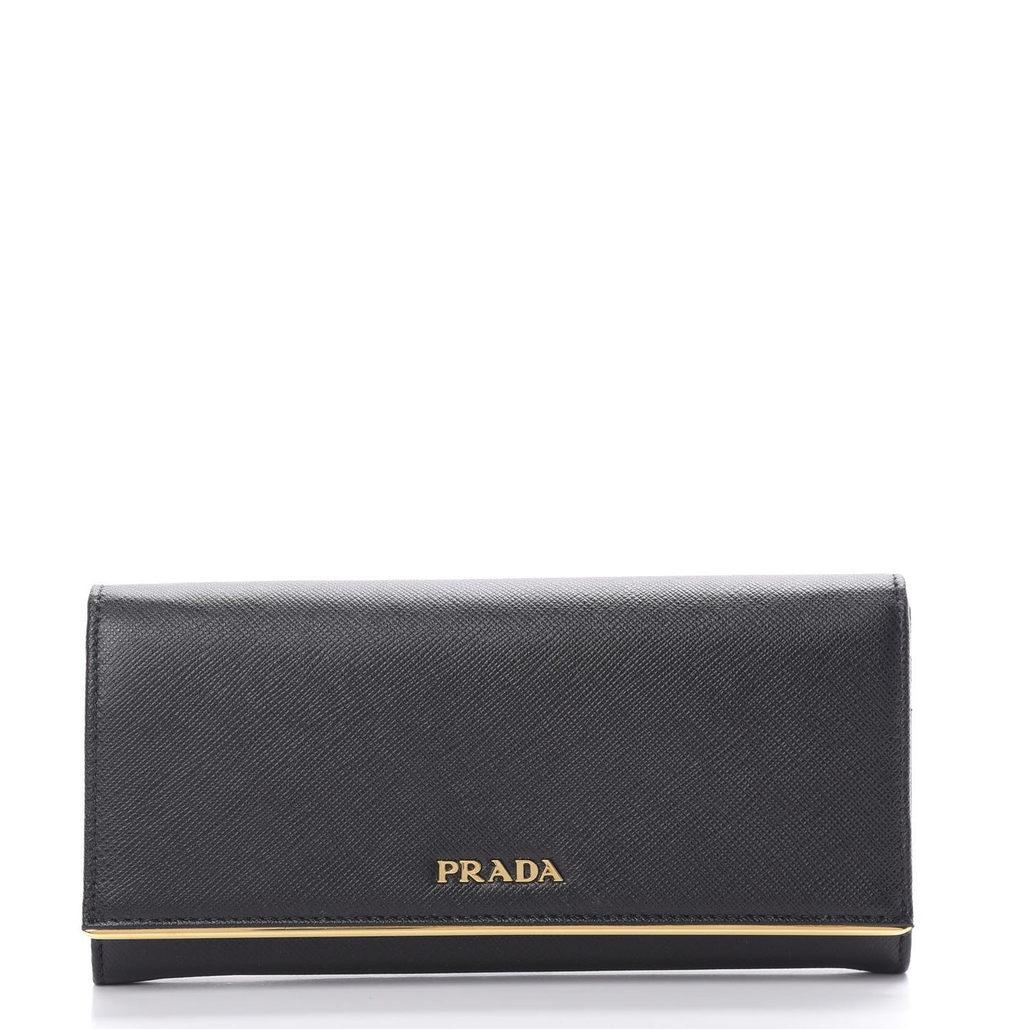 Saffiano Metal Bar Continental Flap Wallet Black