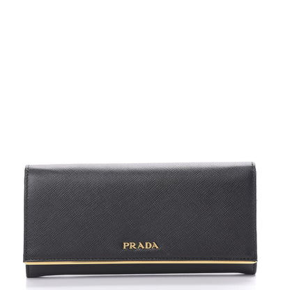 Prada Saffiano Metal Bar Continental Flap Wallet Black 3 of 9