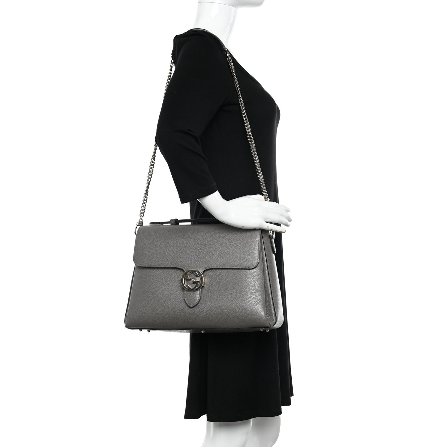 Dollar Calfskin Medium Interlocking G Top Handle Shoulder Bag Loess