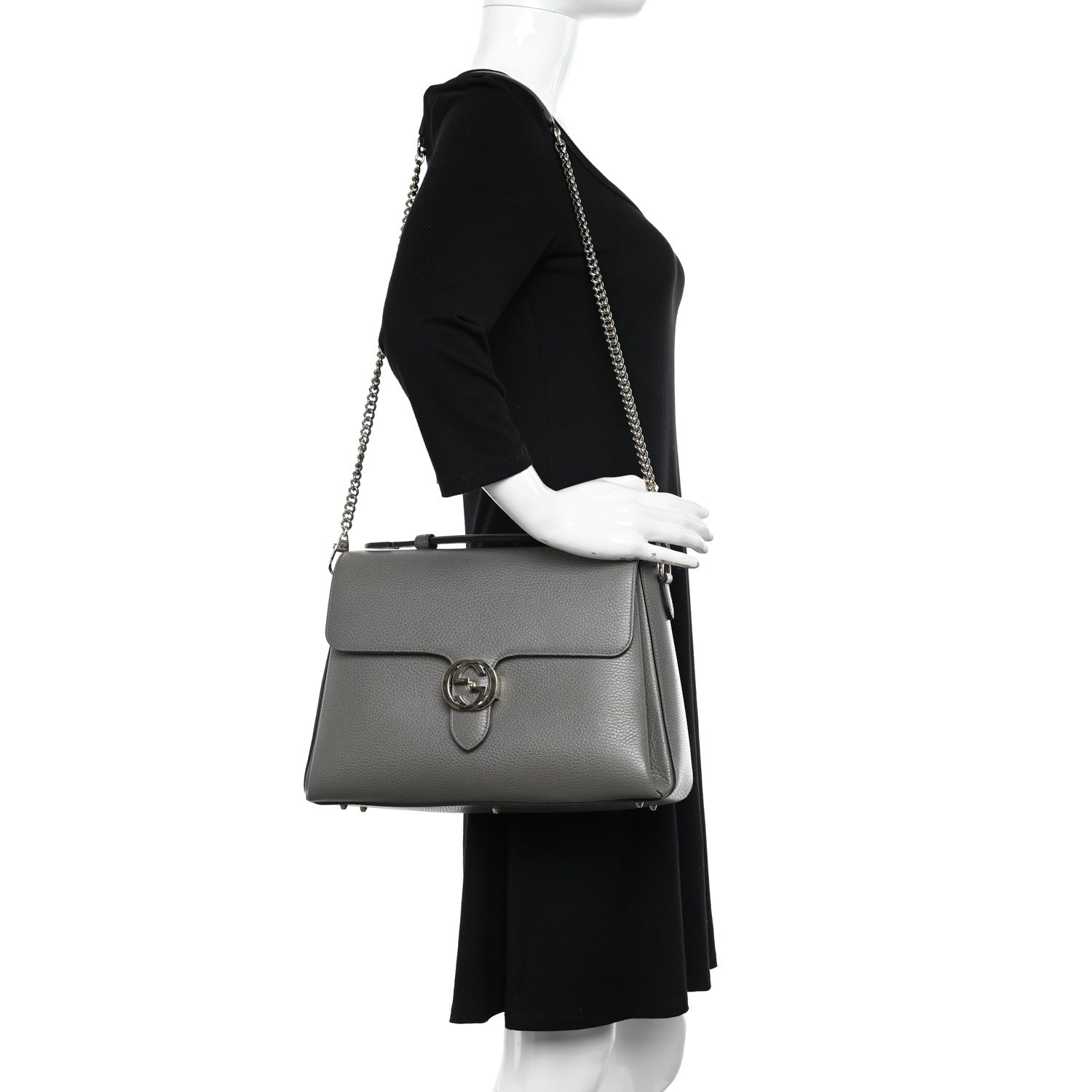 Gucci Dollar Calfskin Medium Interlocking G Top Handle Shoulder Bag Loess 3 of 13